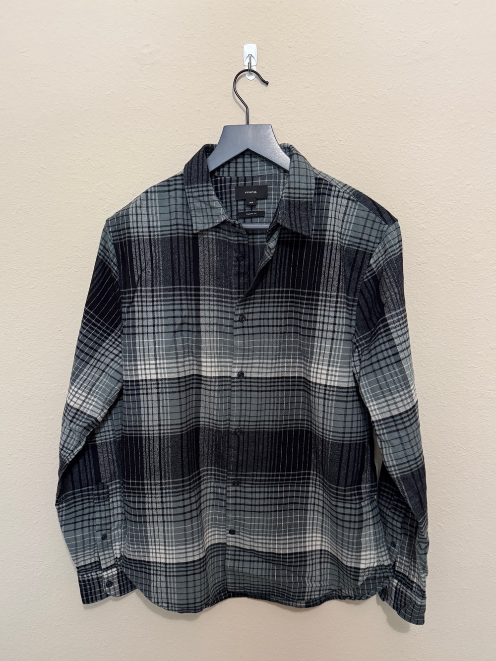 Vince Men’s Black & Green Plaid Button-Up Shirt Size M